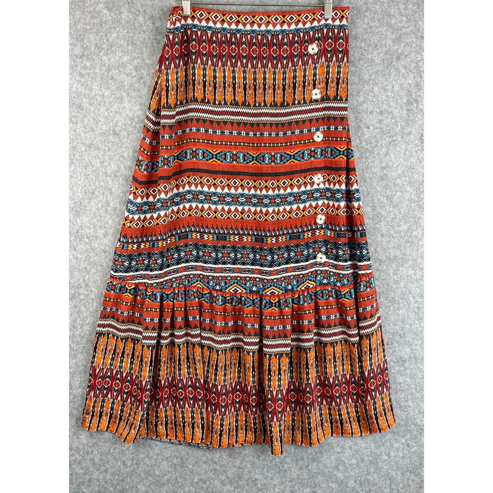 Laundry Shelli Segal Maxi Skirt Womens XL Geometric Ruffle Gypsy Boho Hippie